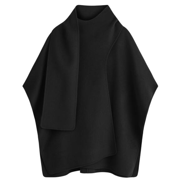 COS Double Faced Wool Scarf Cape Wrap Black One Size - Picture 1 of 15